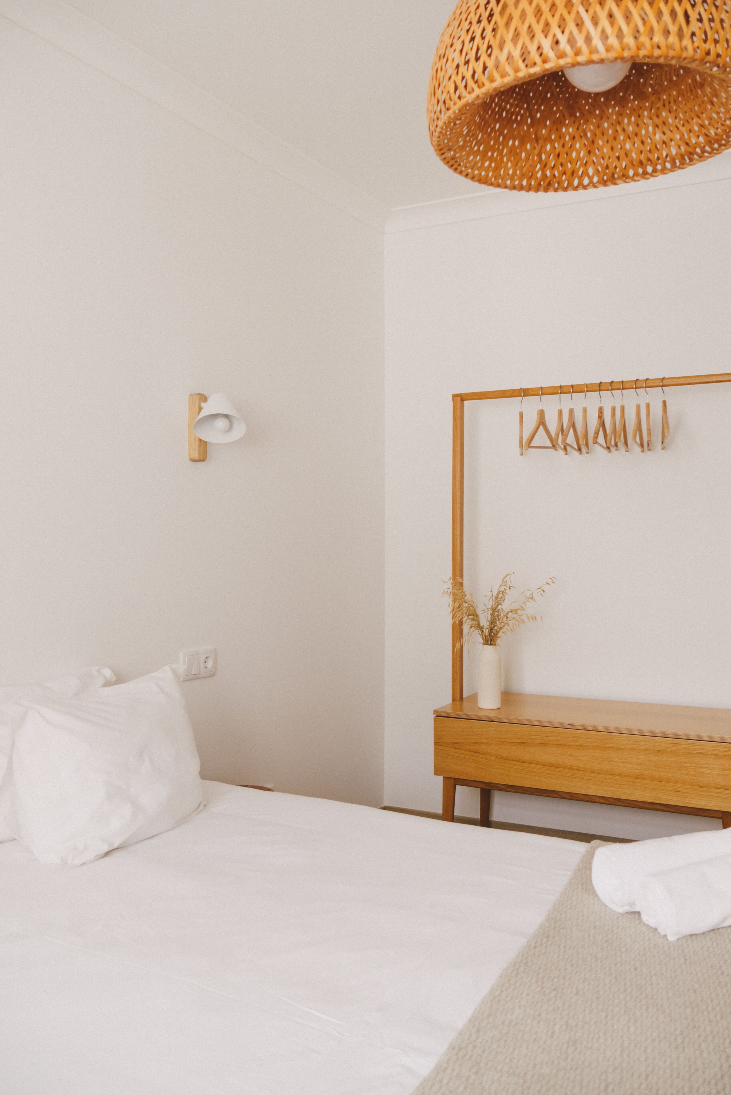 Premium bedding, memory foam beds, desk, laptop workspace