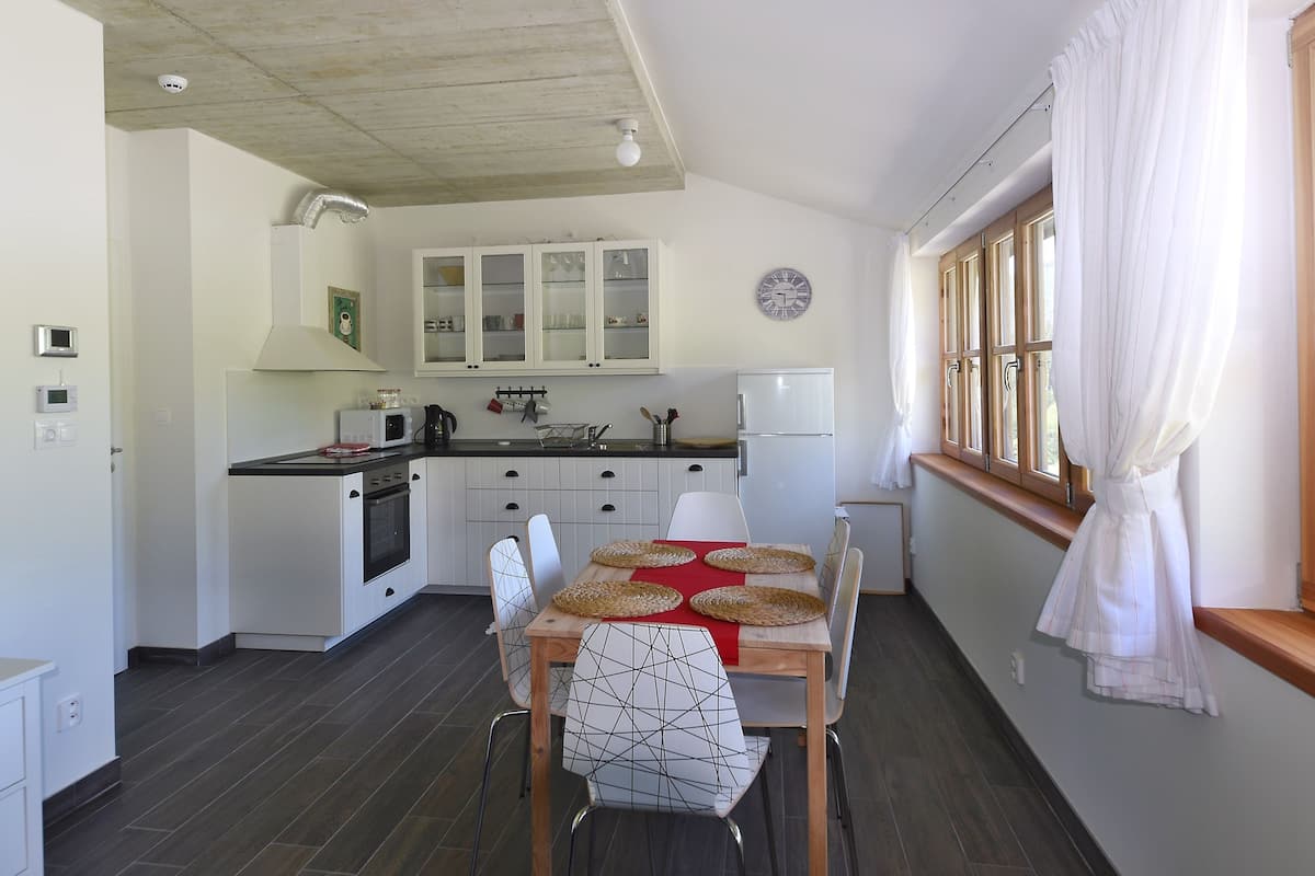 Klassieke suite, 2 slaapkamers | Privékeuken | Een koelkast, een magnetron, een oven, een kookplaat