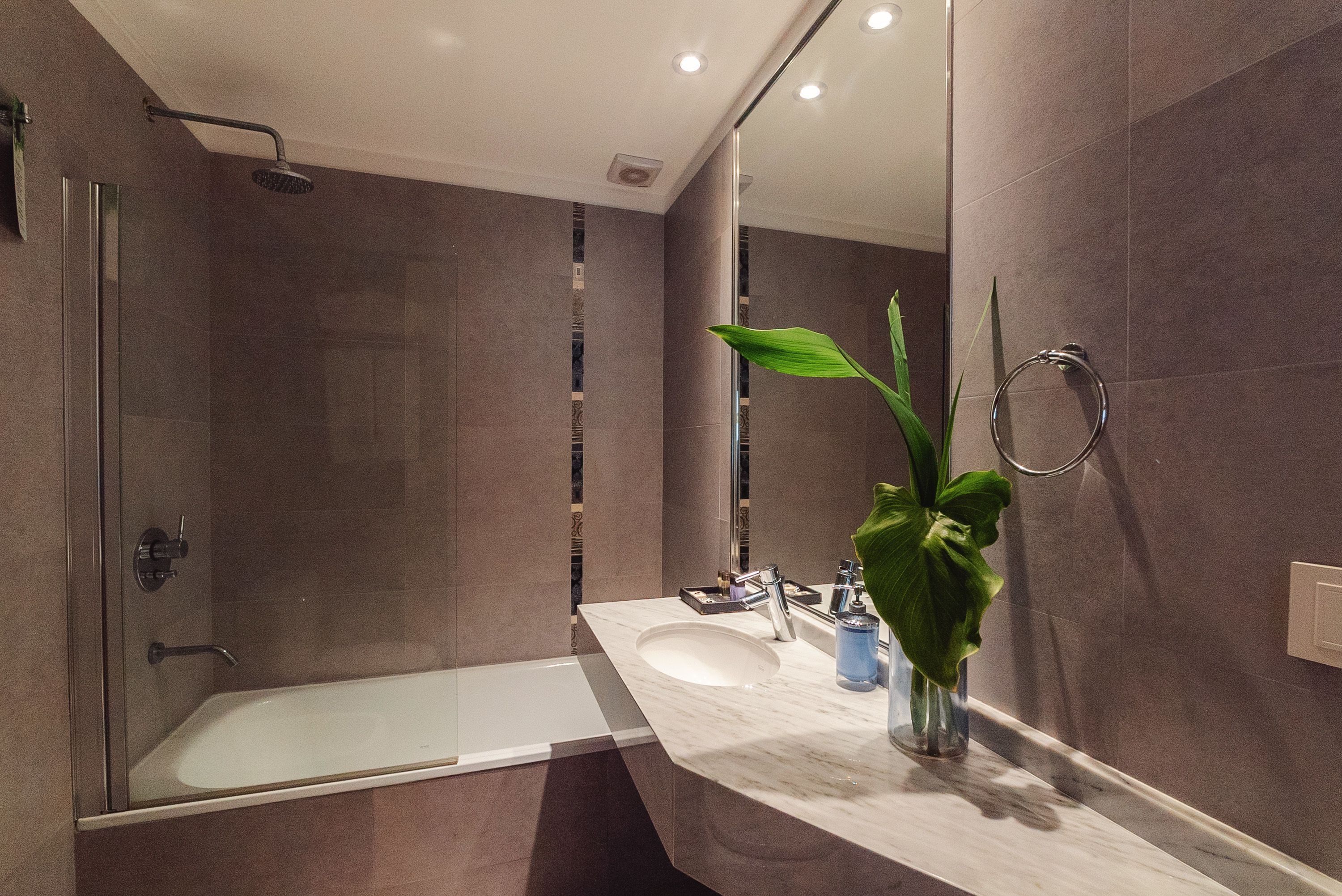 Combined shower/bathtub, hair dryer, bidet, towels