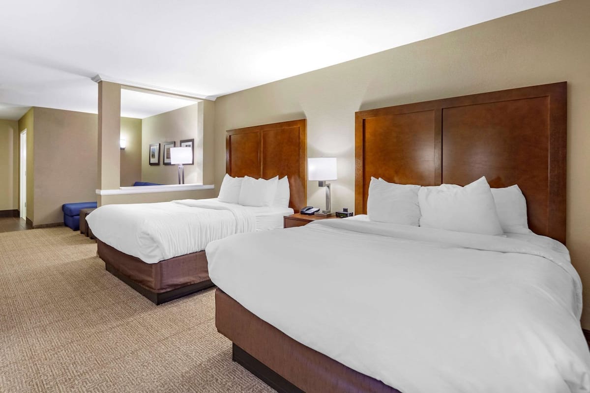 Pillow-top beds, desk, laptop workspace, blackout curtains