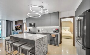 Luxury Apartment, 2 Bedrooms, Balcony, Ocean View | Private kitchen | Full-sized fridge, microwave, oven, dishwasher