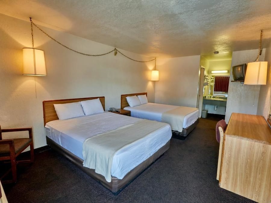 Desk, laptop workspace, blackout curtains, WiFi