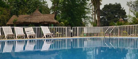 Outdoor pool, sun loungers