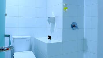 Shower, free toiletries, hair dryer, slippers