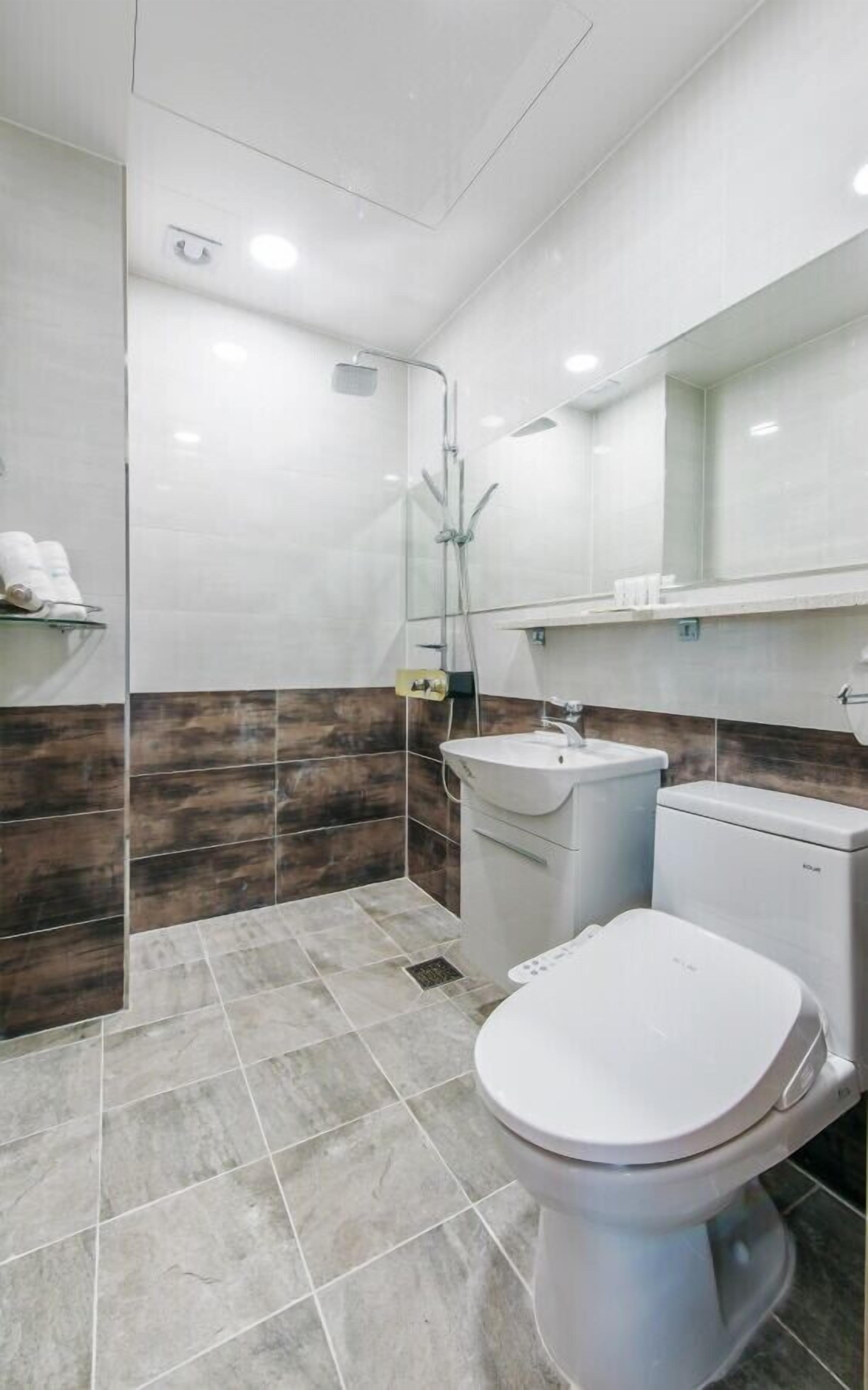 shower, free toiletries, hair dryer, bidet