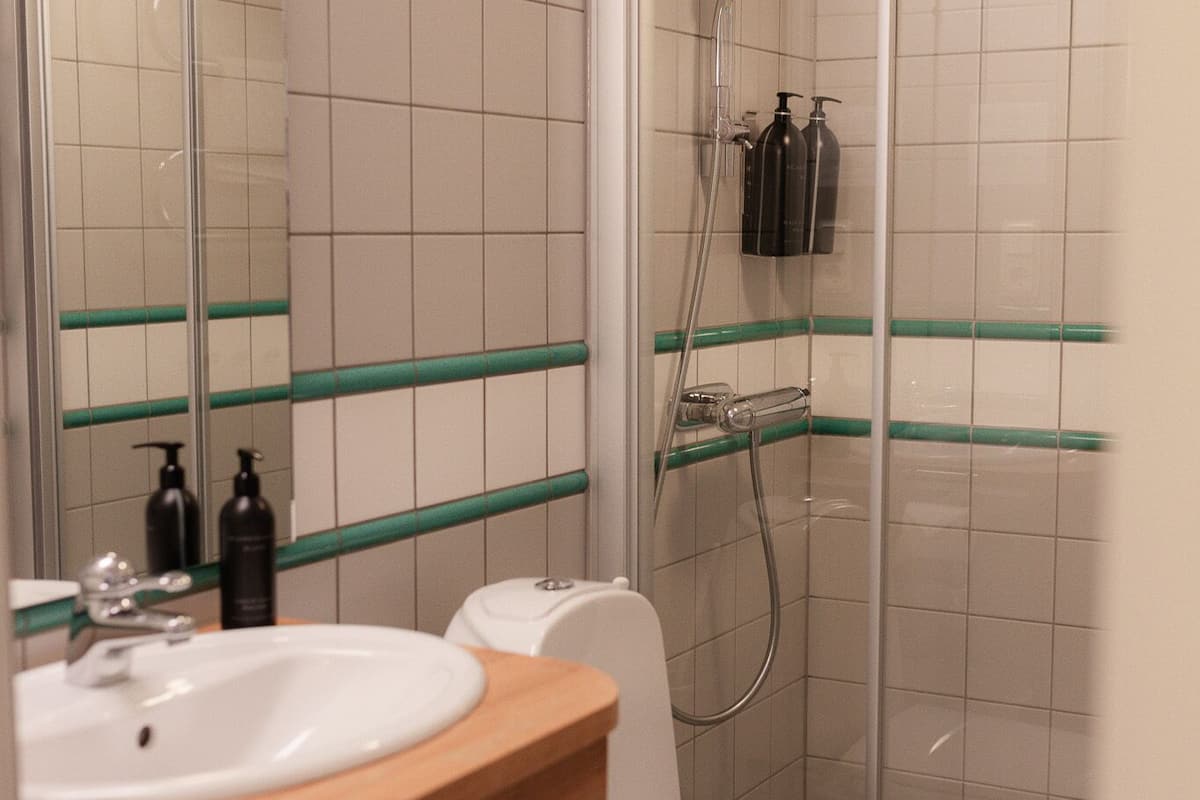 standard pärla twin | bathroom | shower, hair dryer, towels