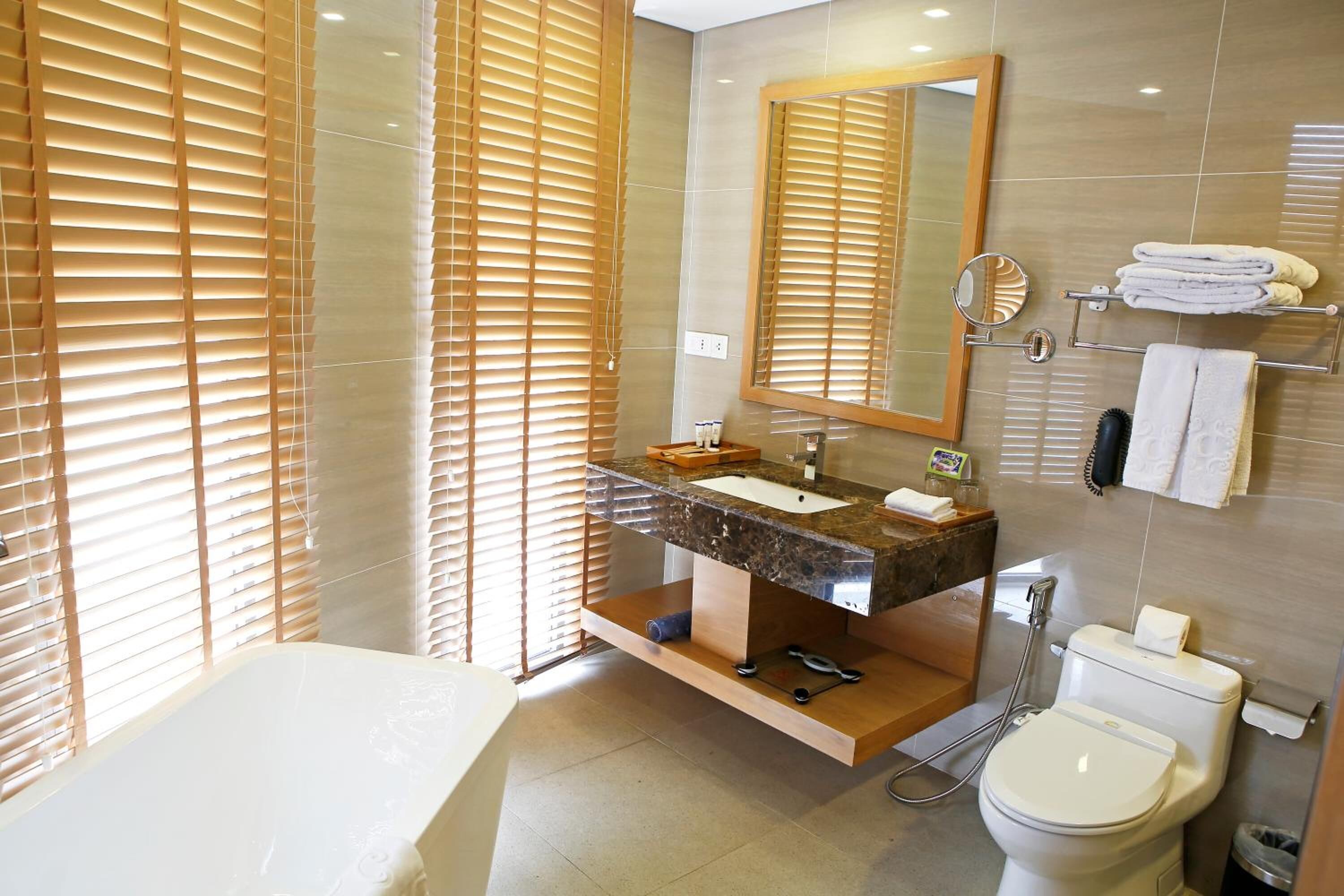 free toiletries, hair dryer, bathrobes, slippers