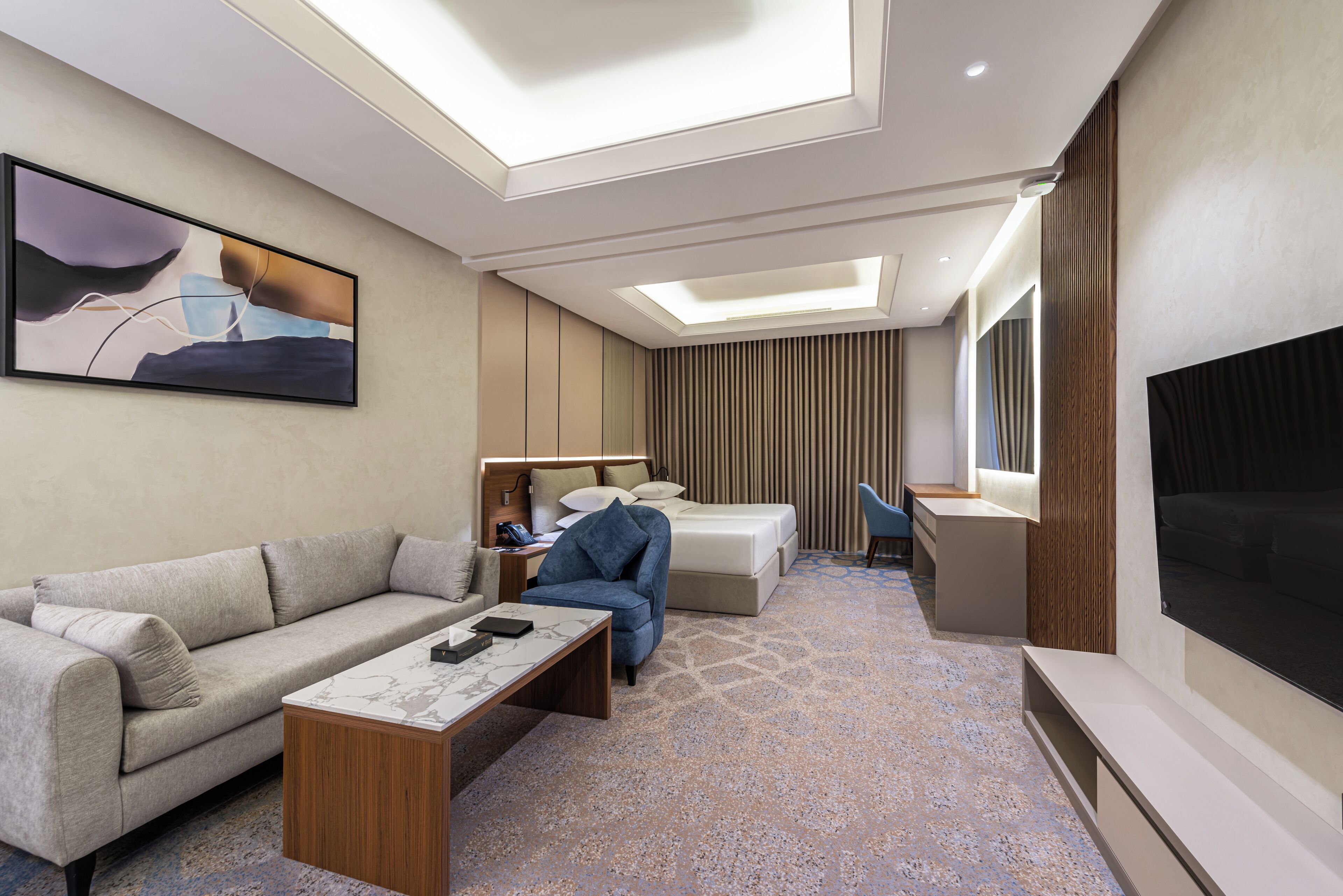 superior twin room, multiple beds, city view | living area | 42-inch flat-screen tv with satellite channels, tv, fireplace