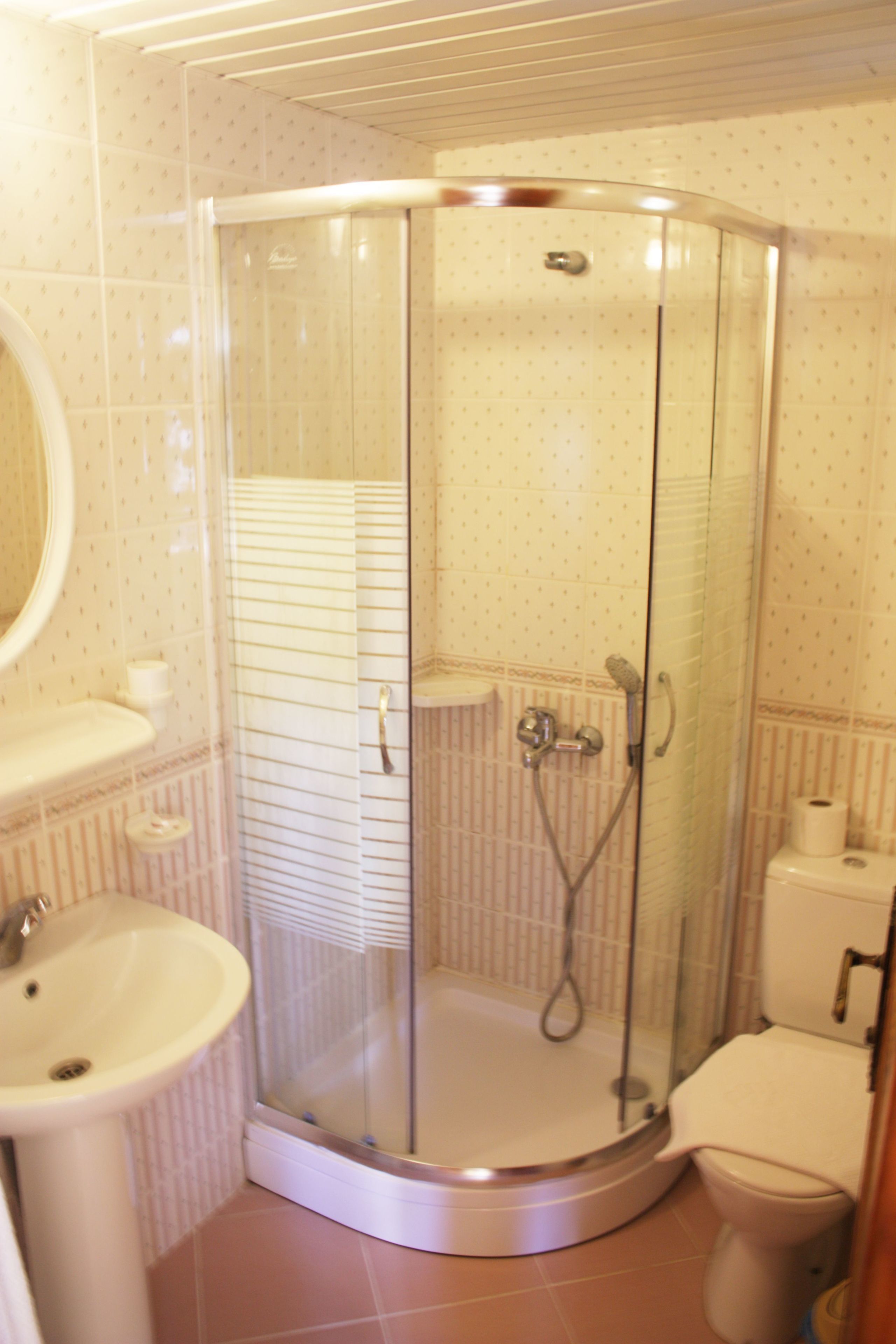 basic double or twin room | bathroom | shower, hair dryer, towels