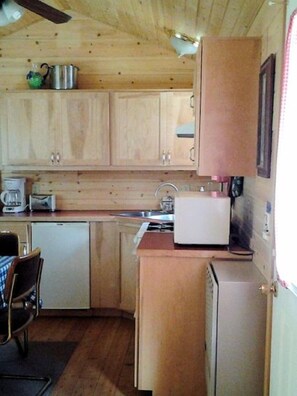 Cabin | Private kitchen | Mini-fridge, microwave, coffee/tea maker - Huntington Lake Resort - Campsite (Lakeshore)