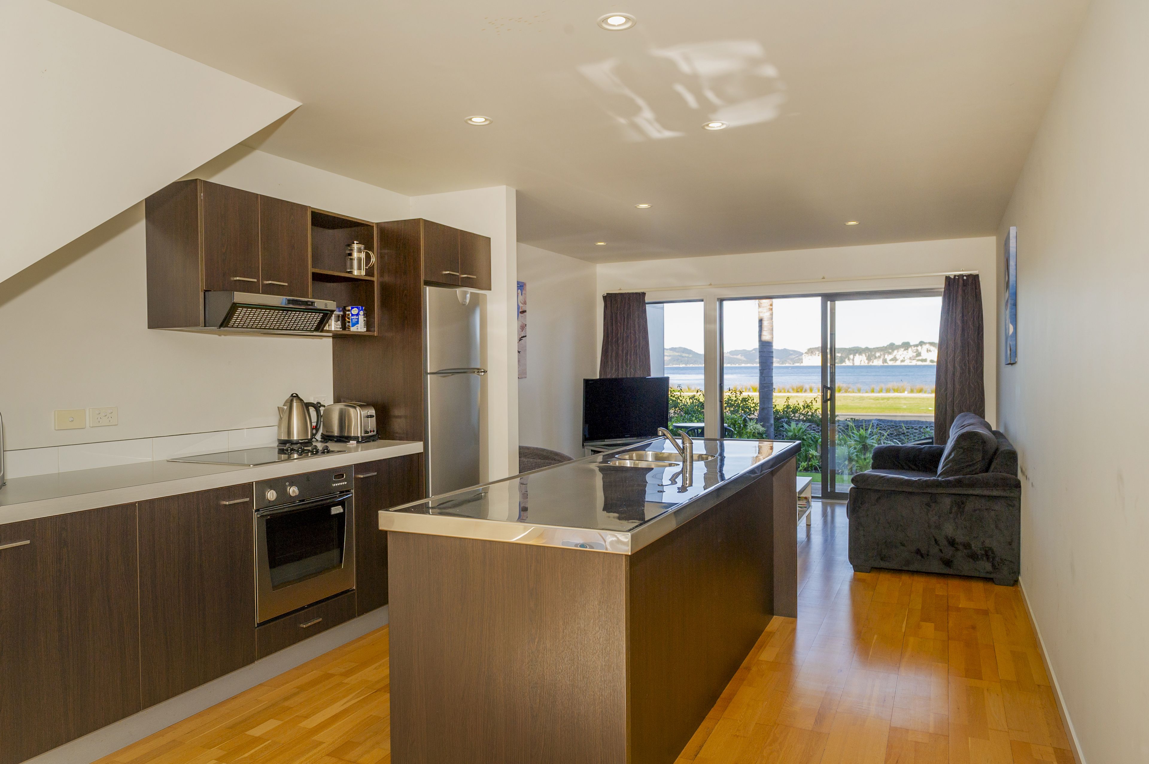 Villa 14 | Private kitchen | Full-sized fridge, microwave, oven, stovetop