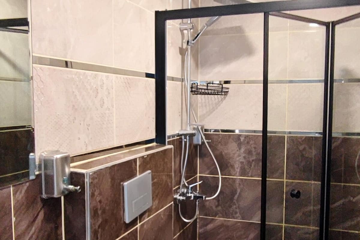 Lux Suite, 1 One Bedroom Apartment | Banyo | Duş, ücretsiz banyo/kozmetik ürünleri, saç kurutma makinesi, terlik