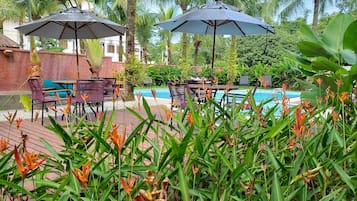 Outdoor pool, sun loungers