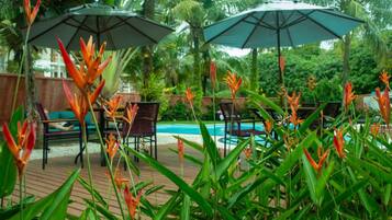 Outdoor pool, pool loungers