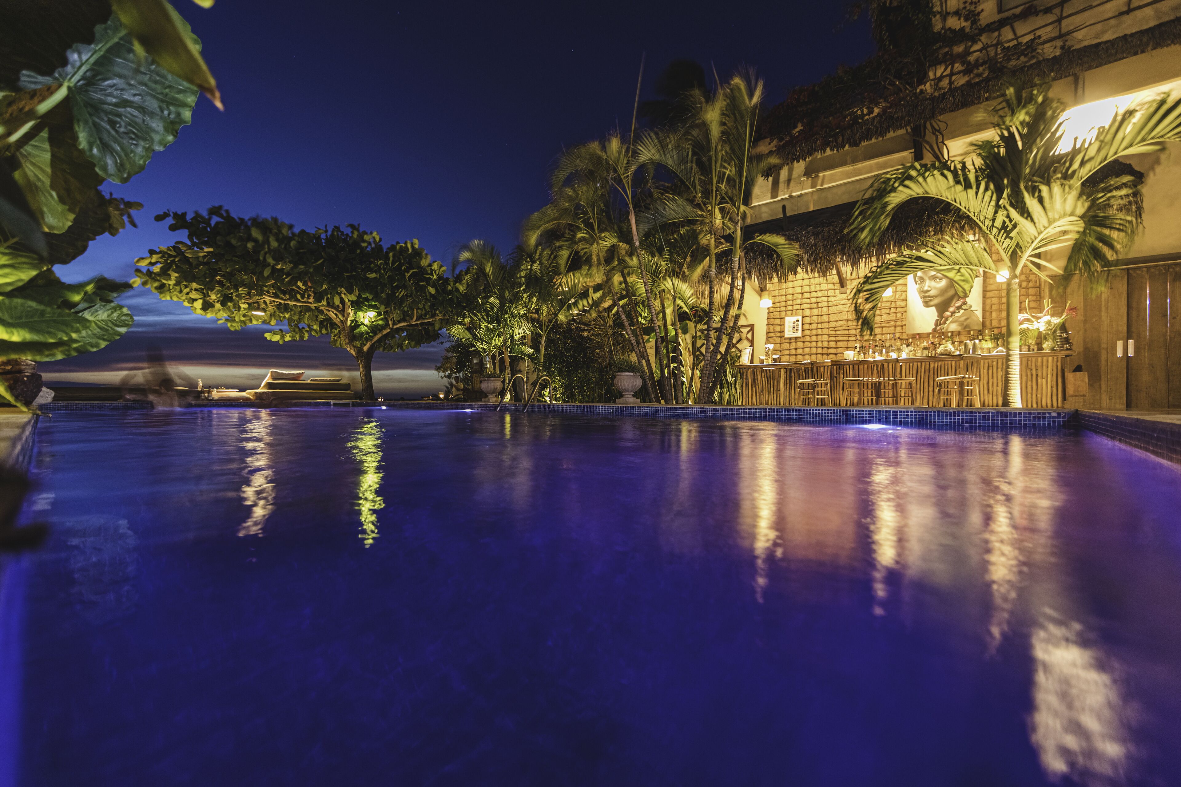 Outdoor pool, pool umbrellas, pool loungers