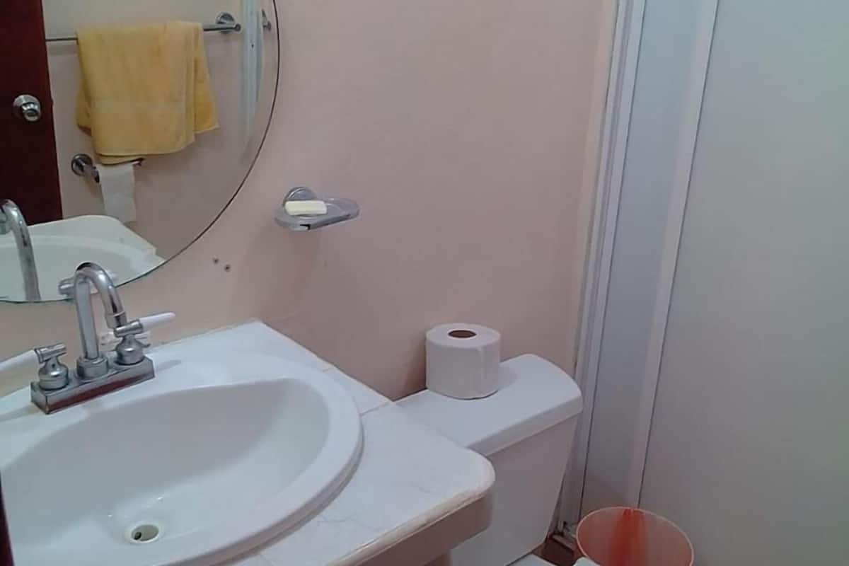 shower, designer toiletries, towels