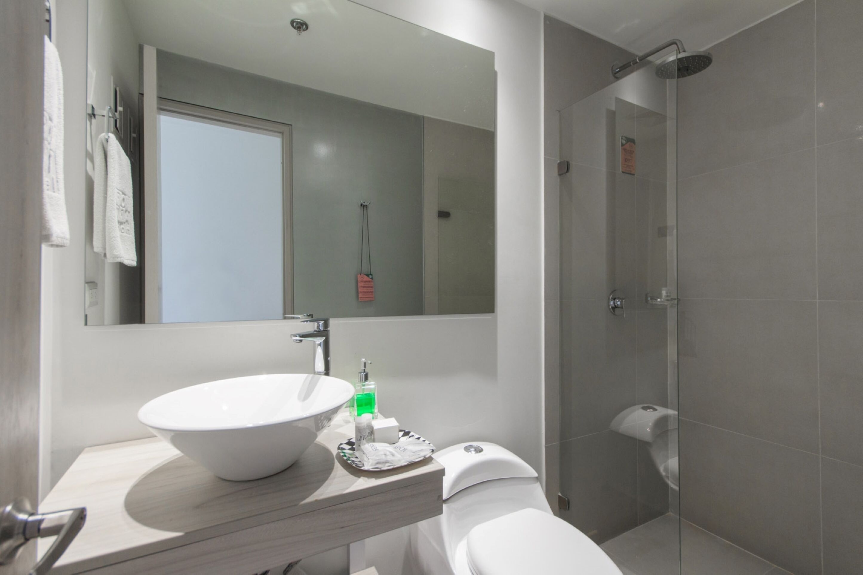 shower, rainfall showerhead, free toiletries, hair dryer