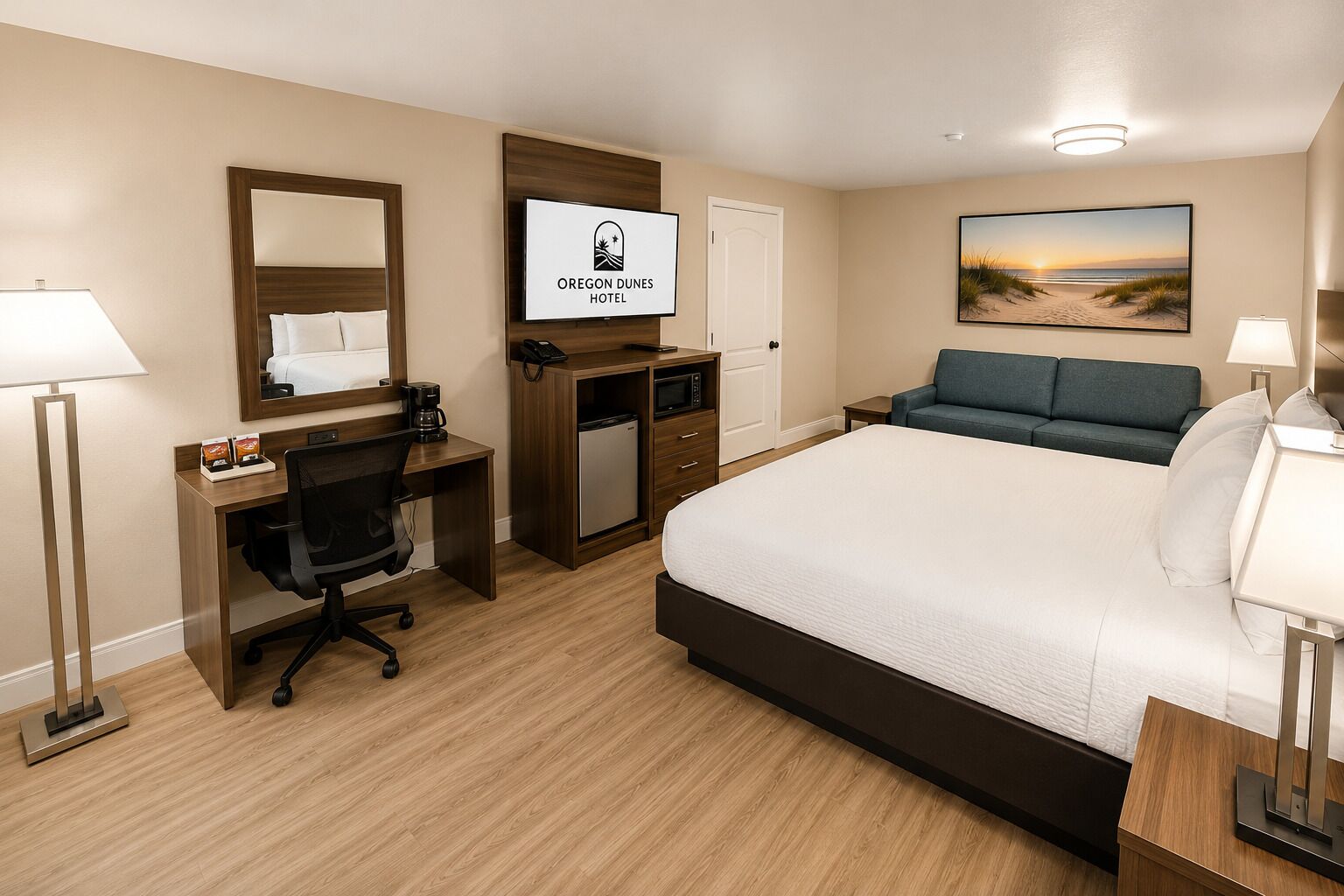 Kamar, 1 Tempat Tidur King | Meja kerja, ruang kerja ramah laptop, dan setrika/meja setrika