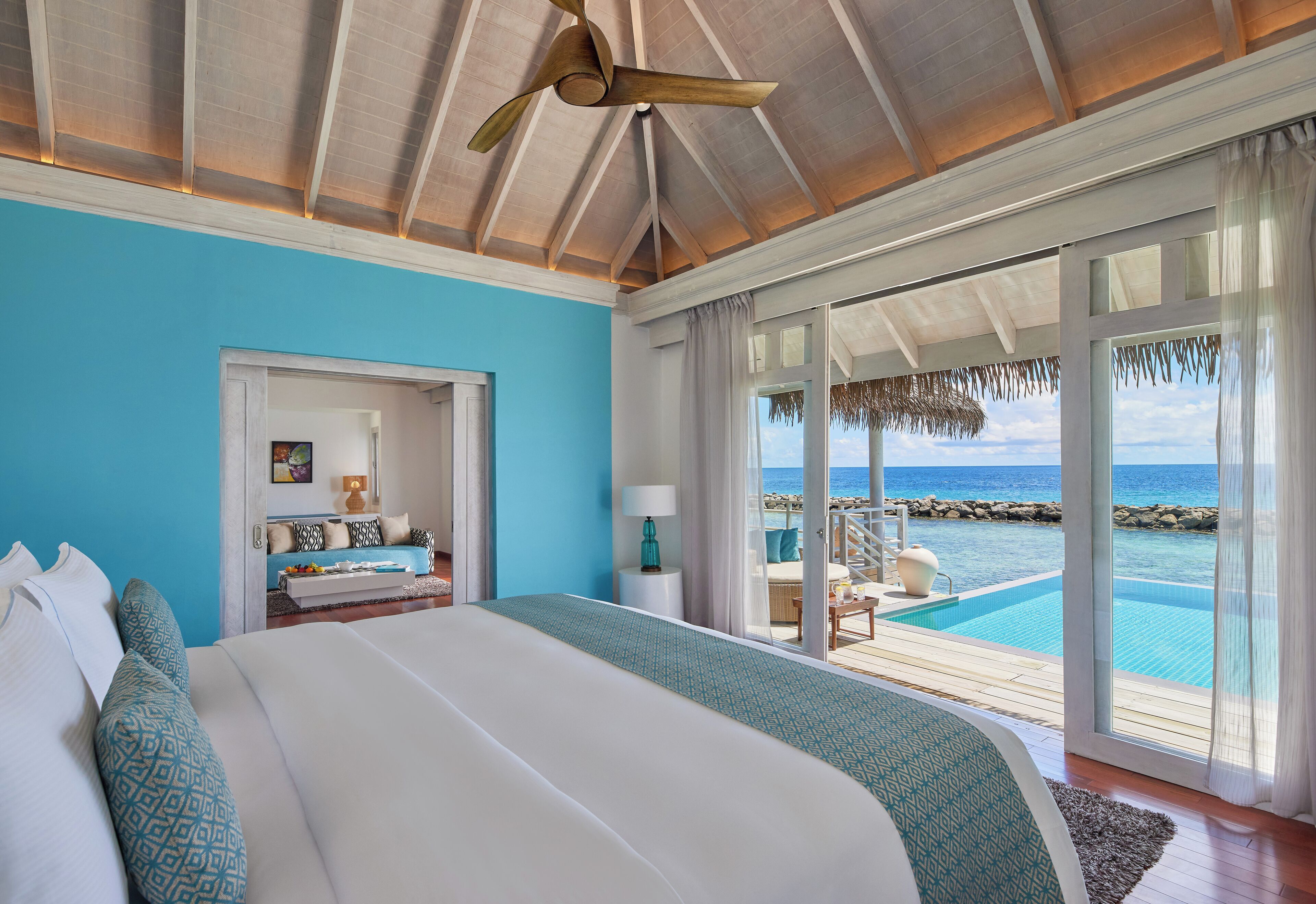 over water suite with private pool | premium bedding, down duvets, memory-foam beds, minibar