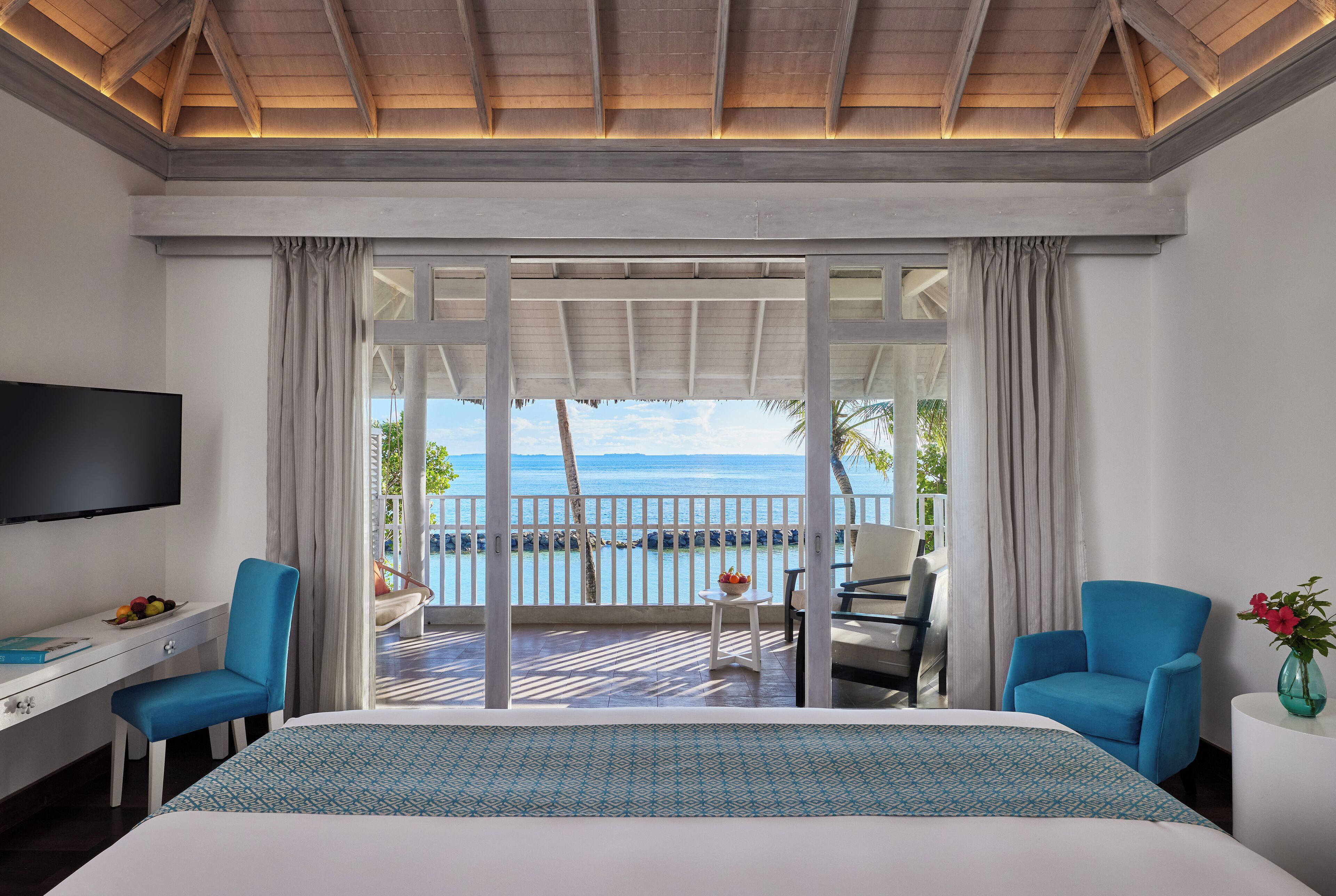 two bedroom duplex beach villa with private pool | premium bedding, down duvets, memory-foam beds, minibar