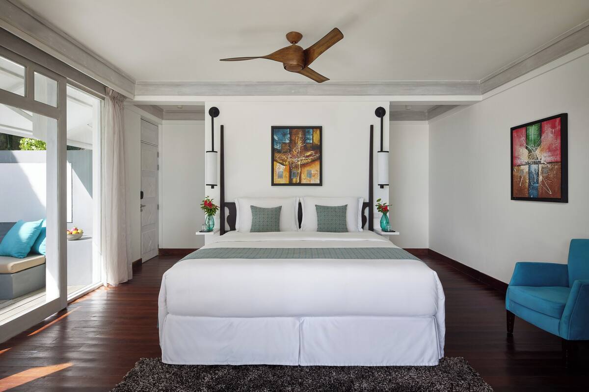 two bedroom duplex beach villa with private pool | premium bedding, down duvets, memory-foam beds, minibar