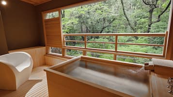 Japanese Western Style Room with Open air bath, Non Smoking | Bathroom | Spring water bathtub, free toiletries, hair dryer, electronic bidet