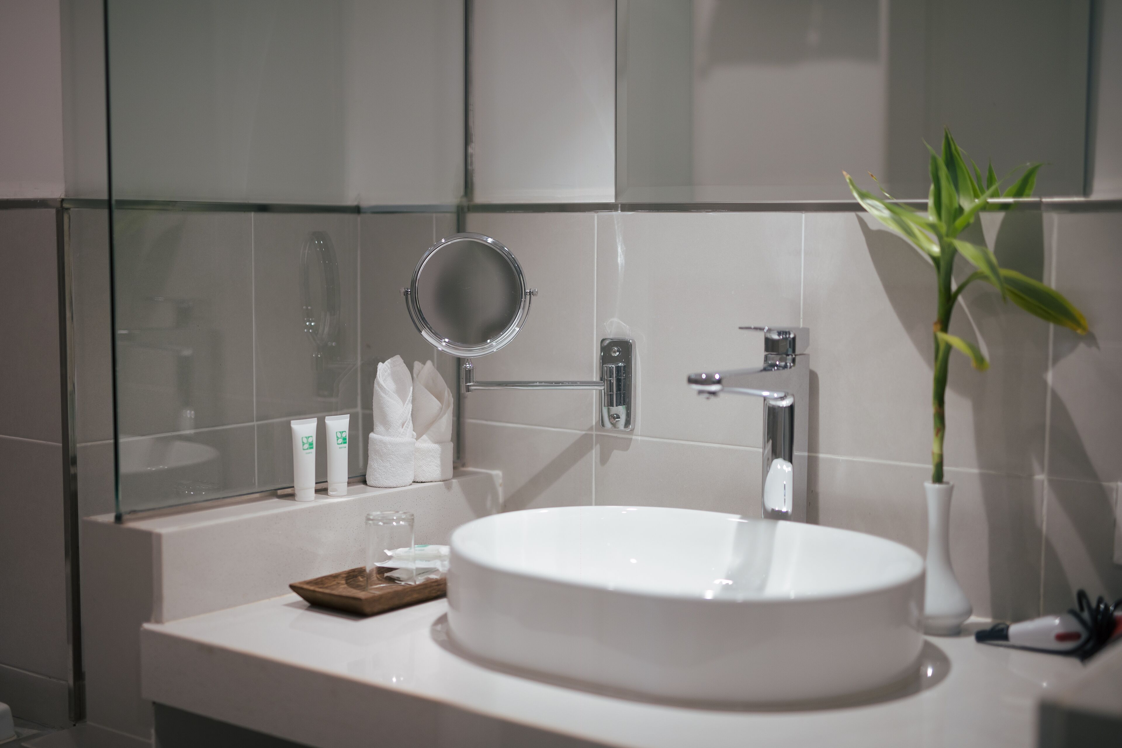 shower, rainfall showerhead, free toiletries, hair dryer