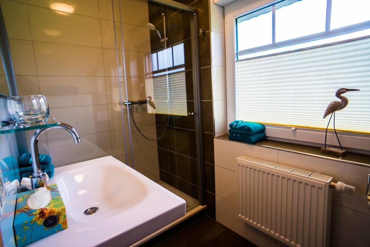 deluxe double room, 1 queen bed, beachfront | bathroom | shower, free toiletries, hair dryer, towels