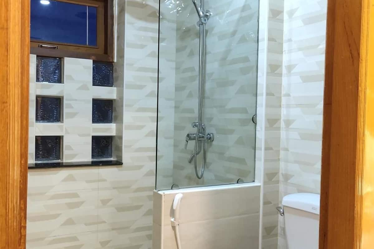 shower, free toiletries, hair dryer