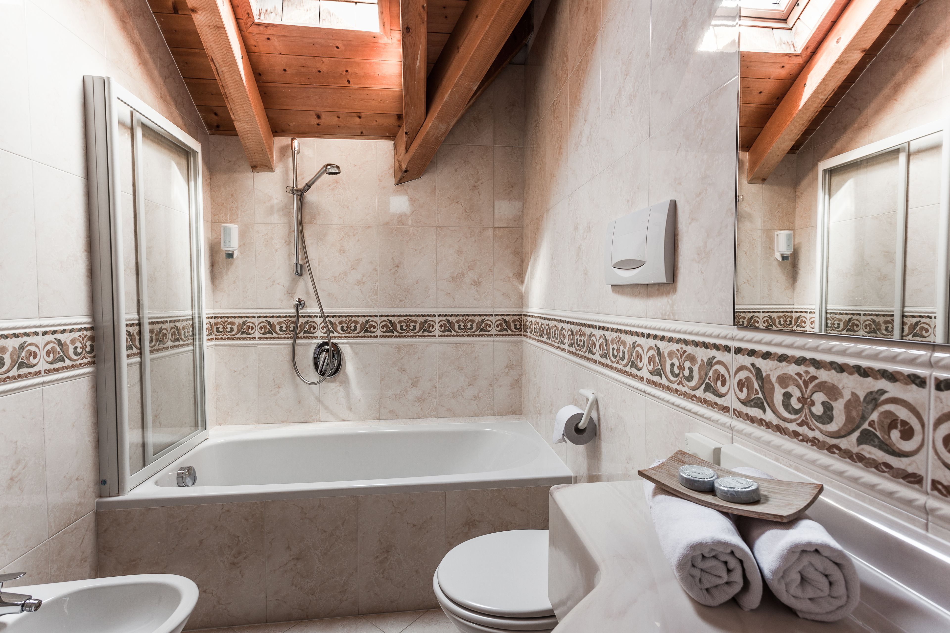 hair dryer, bidet, towels