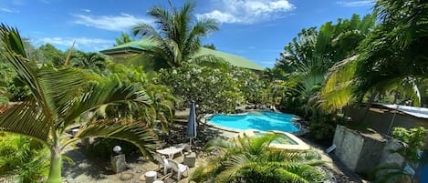 Outdoor pool, pool loungers