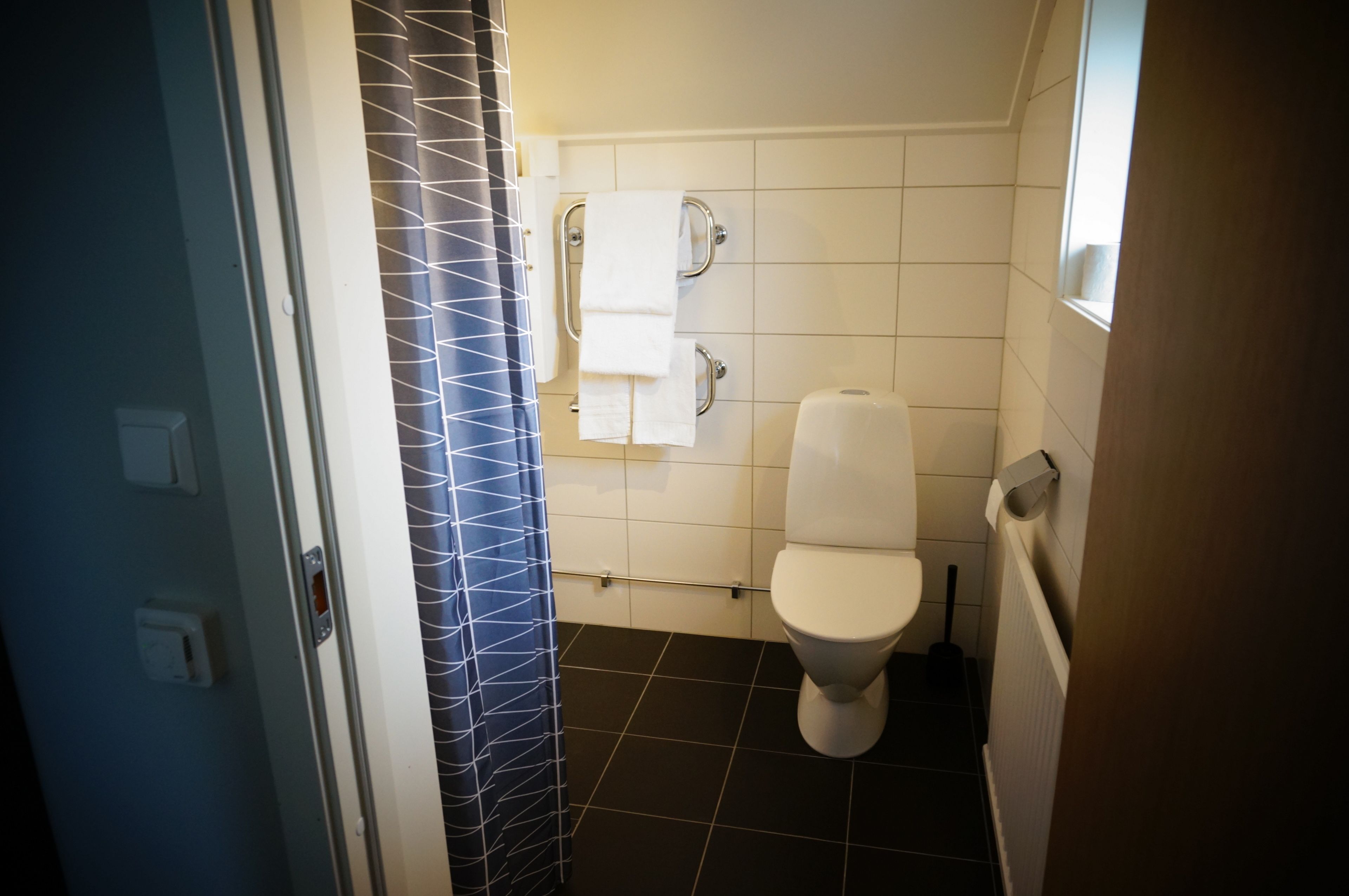 small double room | bathroom | shower, hair dryer, towels