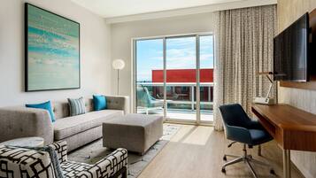 Studio, 1 King Bed, Non Smoking (Larger) | Living area | 50-inch LCD TV with premium channels, TV