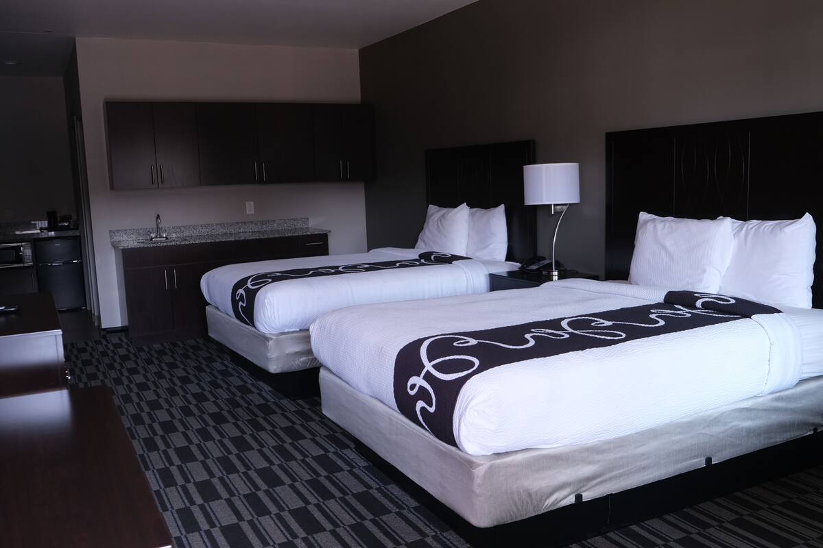 basic double room, 2 double beds | premium bedding, desk, soundproofing, iron/ironing board