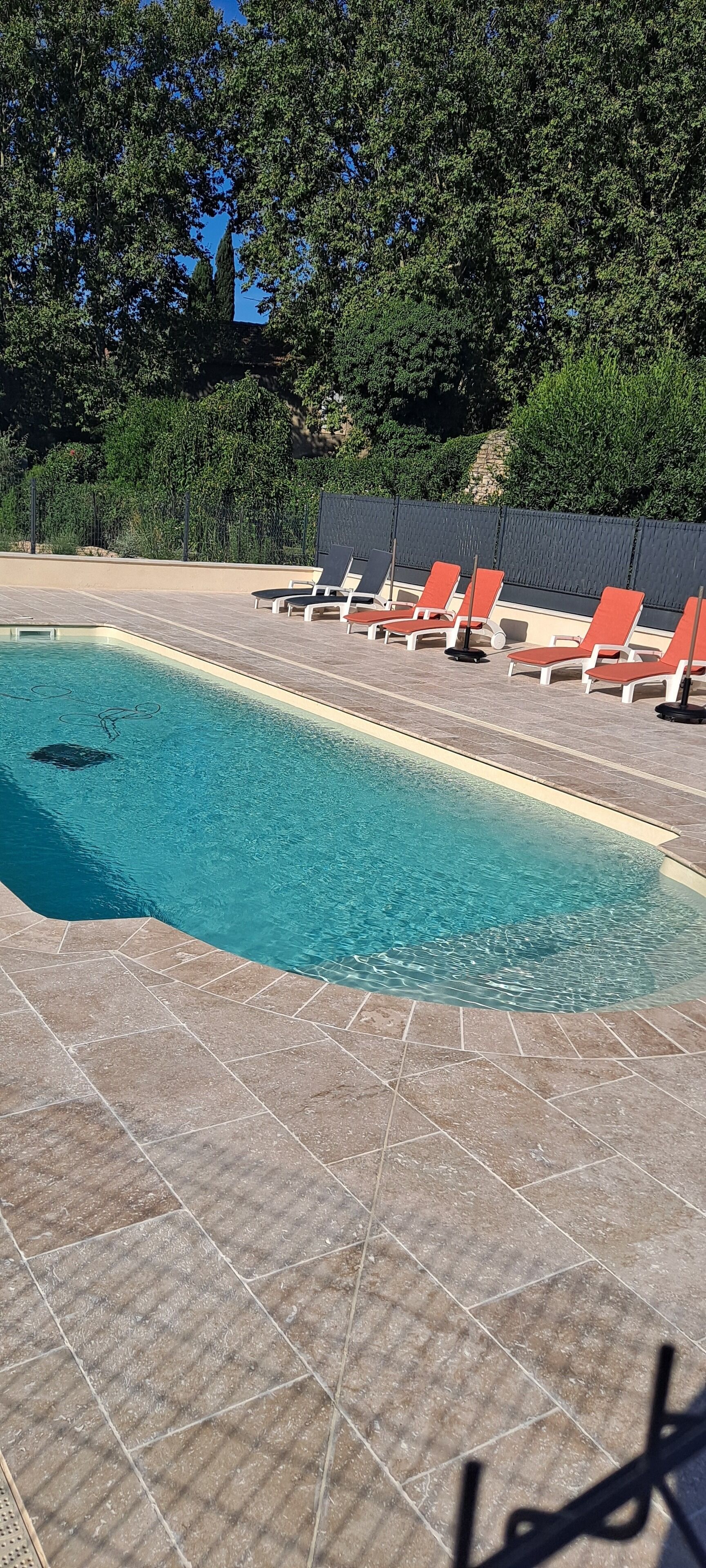 outdoor pool, pool loungers