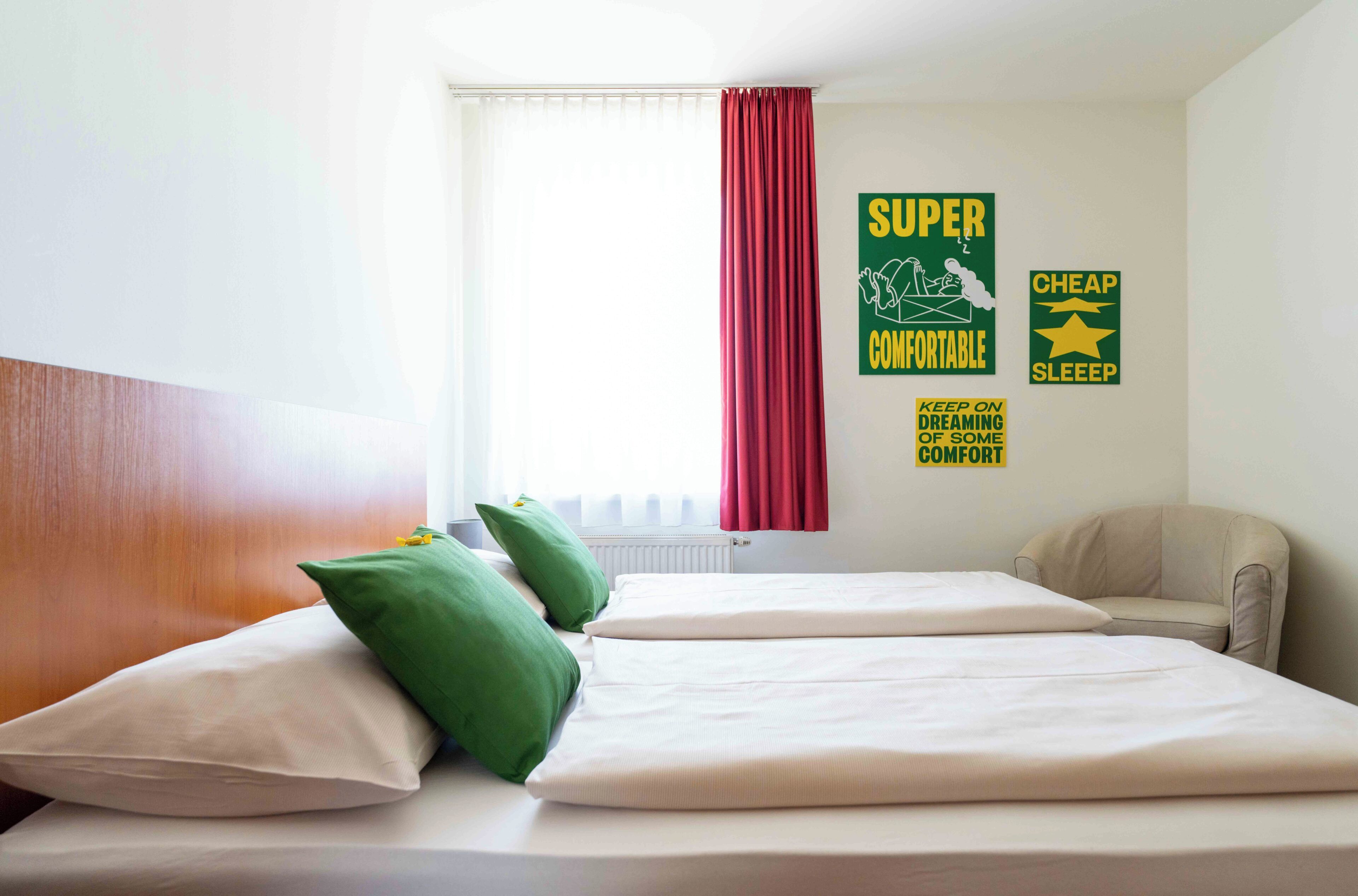 Desk, blackout curtains, free WiFi, bed sheets