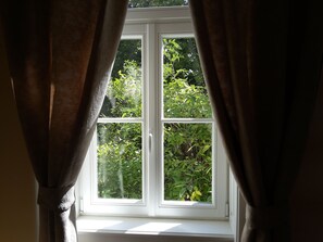 A window with a view of greenery outside. - Imperial-Apartments Schönbrunn (Vienna)