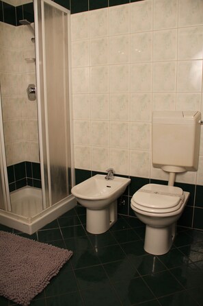 Appartement Deluxe | Salle de bain | Douche, articles de toilette gratuits, sèche-cheveux