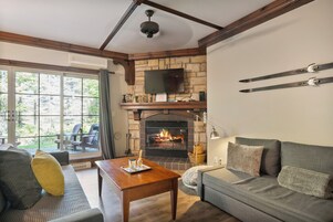 公寓 | 起居区 | 45-英寸纯平电视（配备卫星频道）、电视、壁炉