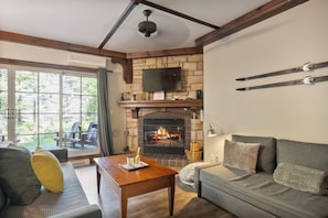 Apartamento | Área de estar | TV de tela plana, lareira, DVD player