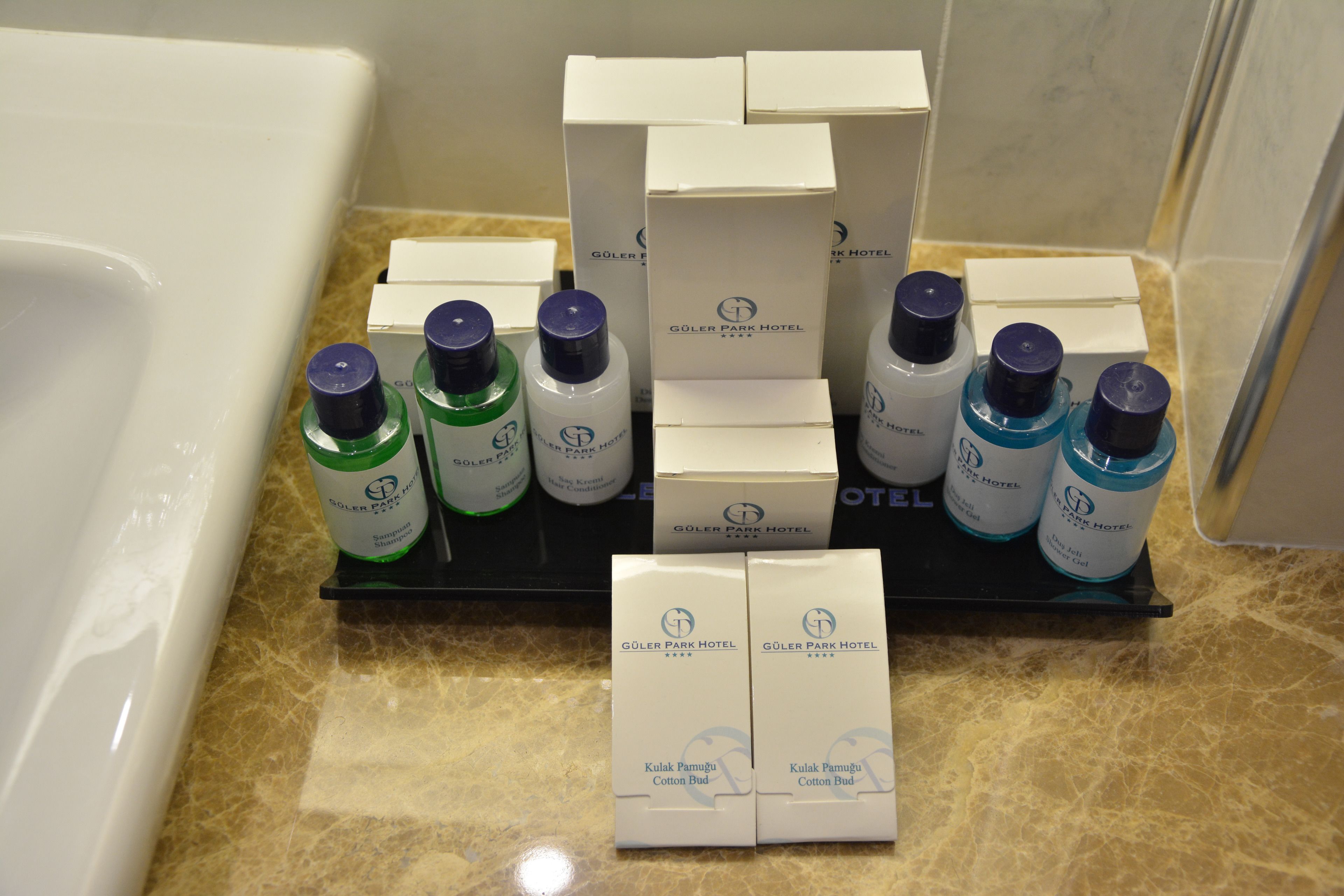 free toiletries, hair dryer, slippers, towels