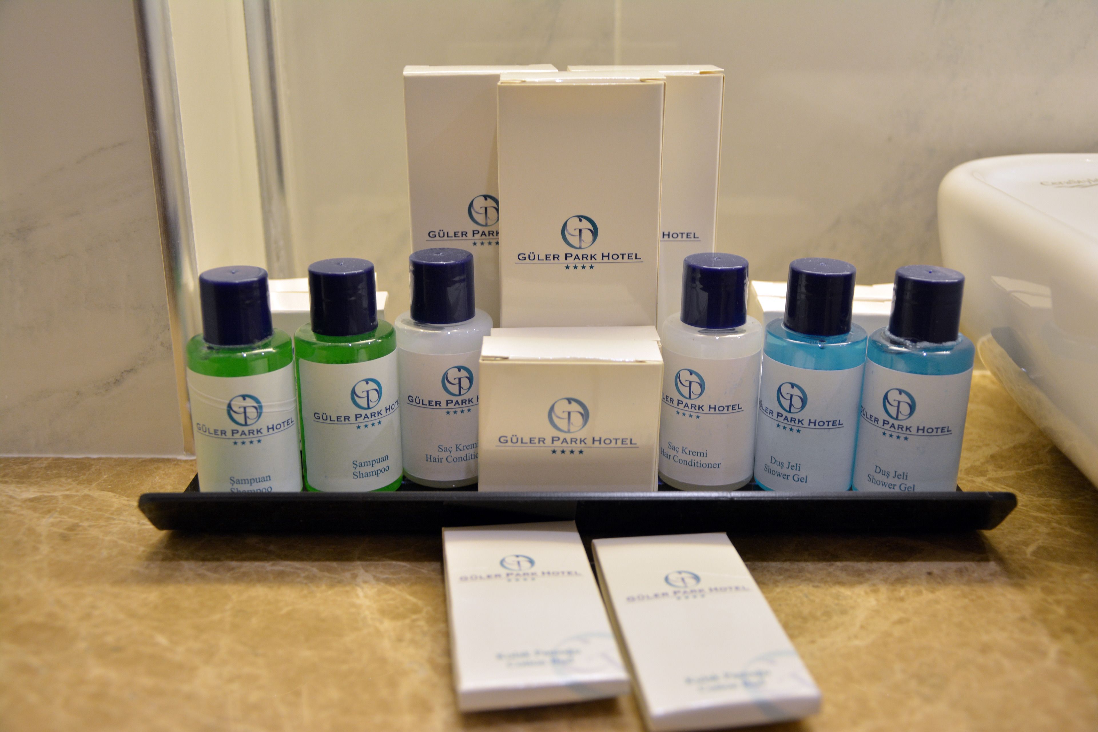 free toiletries, hair dryer, slippers, towels