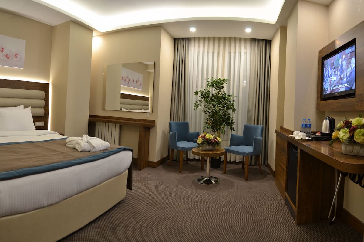 Minibar, coffres-forts dans les chambres, bureau