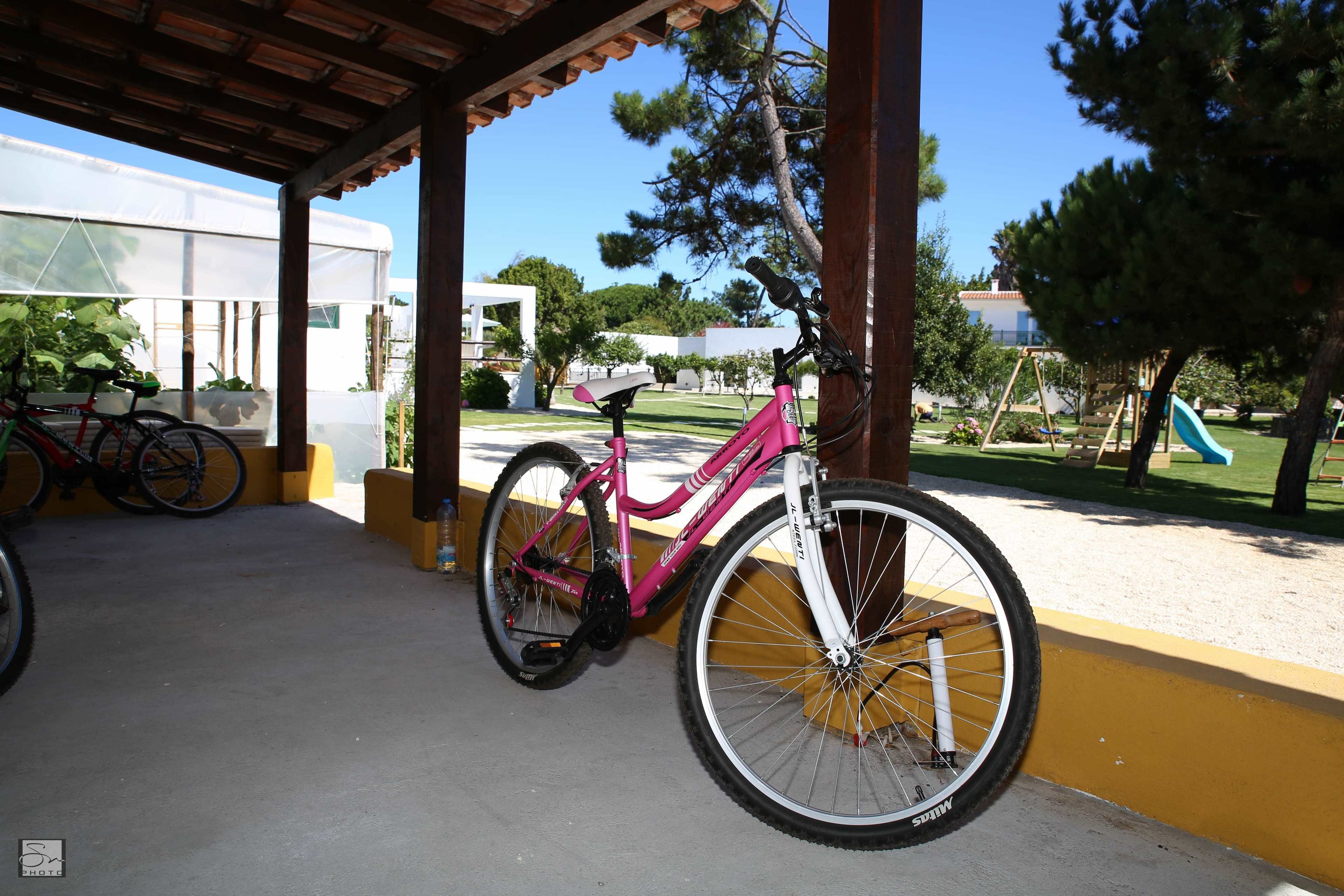 Un espacio al aire libre cubierto con una bicicleta apoyada en una pared.