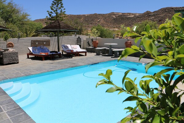 Outdoor pool, pool umbrellas