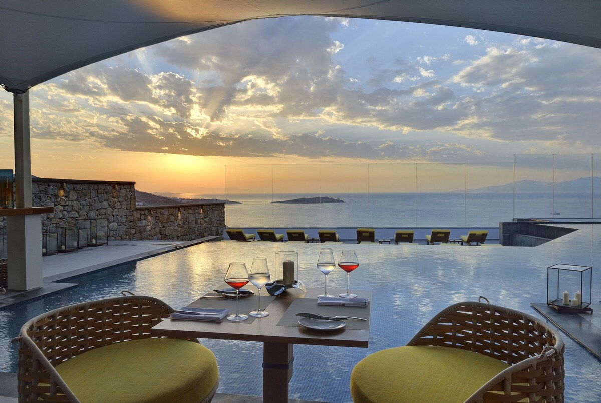 Myconian Korali Mykonos Terrace/patio with sunset views