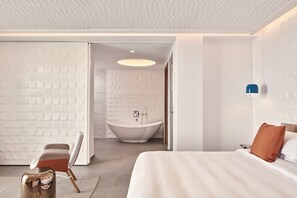 Junior Suite (Outdoor Spa Jetted Tub, Emar) | Premium bedding, pillowtop beds, minibar, in-room safe - Myconian Korali Relais & Chateaux (Mykonos)