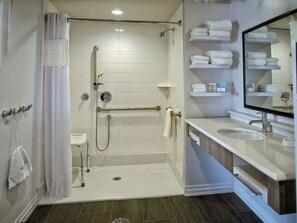 Room, 1 King Bed, Accessible, Non Smoking (mob/hearing acc w/ roll-in shower) | Bathroom | Free toiletries, hair dryer, towels, soap - Hampton Inn & Suites Moore (Moore)