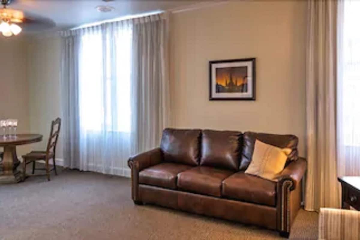 honeymoon suite, refrigerator & microwave | living area | led tv