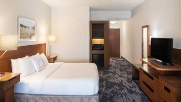 Premium bedding, desk, blackout drapes, iron/ironing board